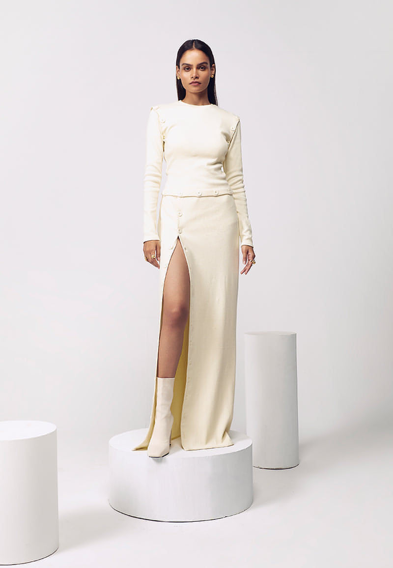 Rib-Knit Maxi Dress in Yellow