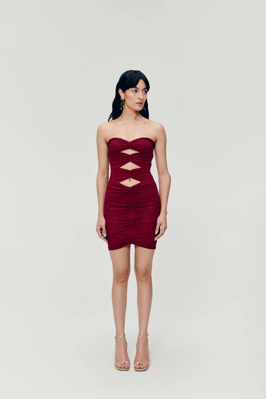 Ruched Bodycon Dress in Deep Red
