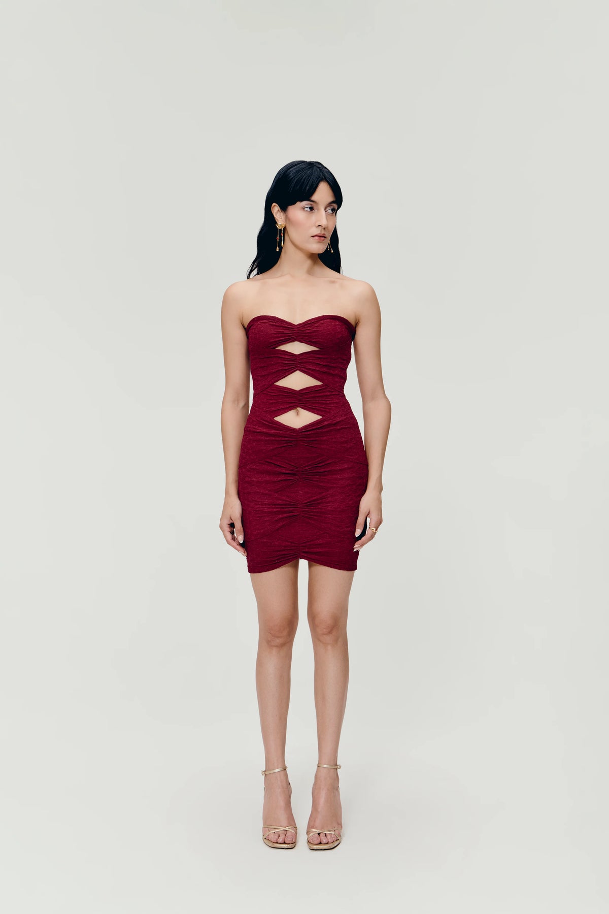 Ruched Bodycon Dress in Deep Red