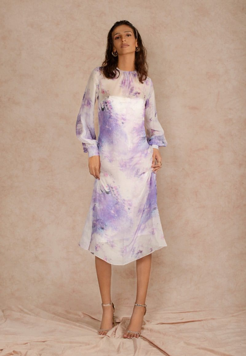 Sheer midi dress in print