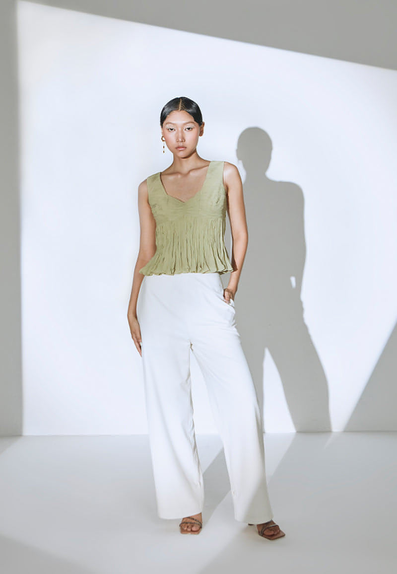 Straight Pants with Ankle Tie-ups in White