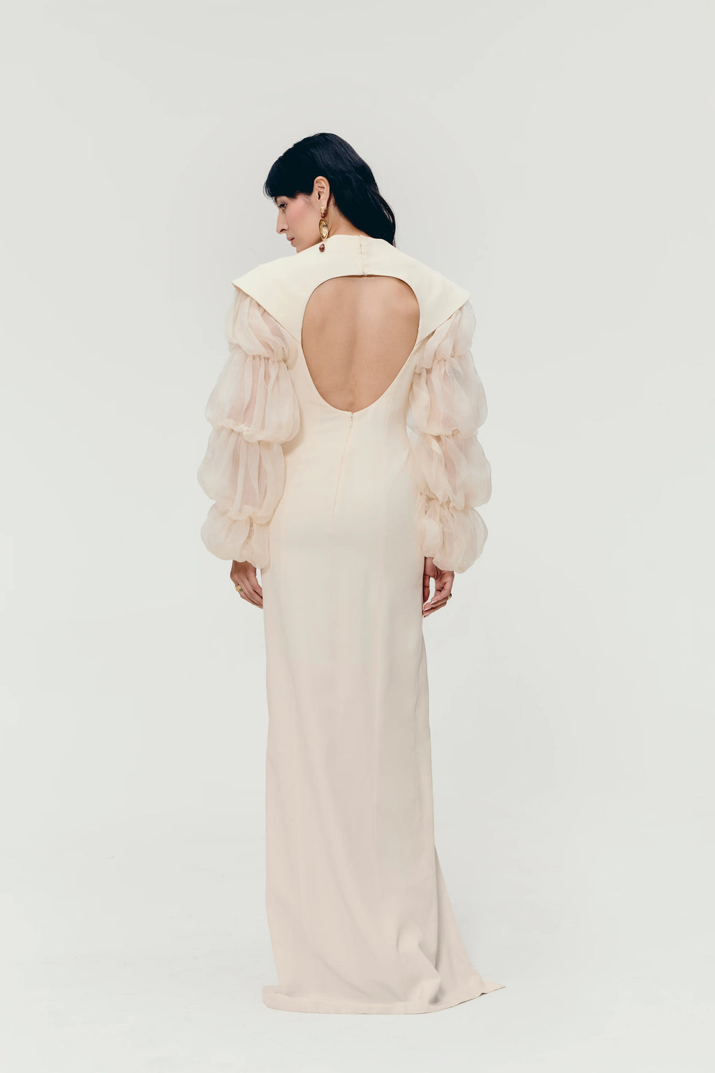 Cut-Out Paneled Column Gown in Ivory