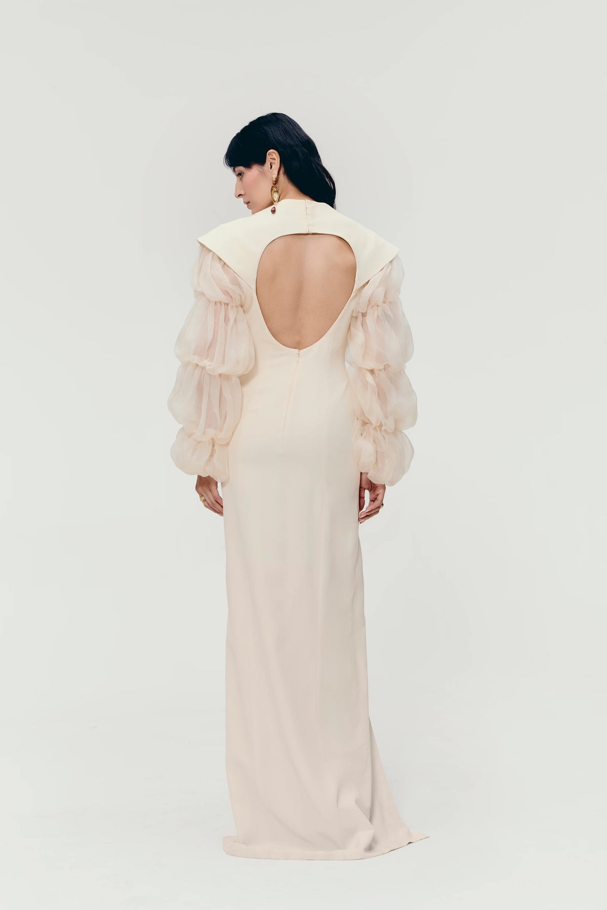 Cut-Out Paneled Column Gown in Ivory