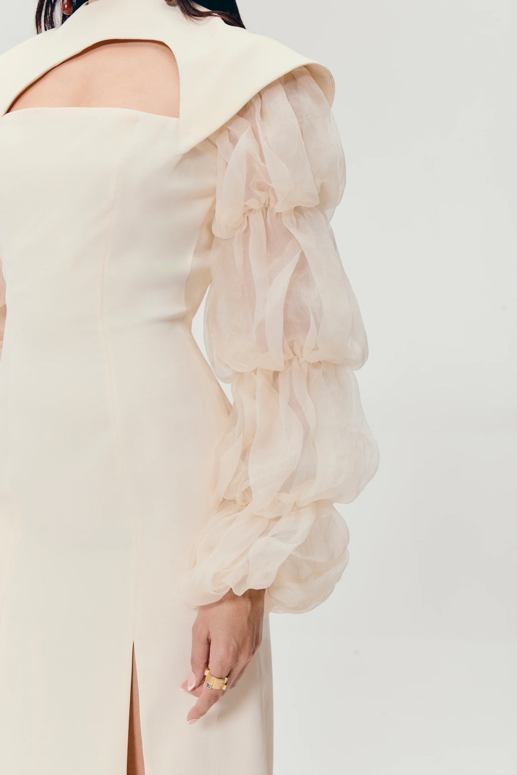 Cut-Out Paneled Column Gown in Ivory