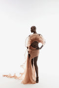 DRAPED AND PLEATED CUT-OUT MAXI IN LIGHT GOLD