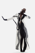 EMBROIDERED LONG JACKET WITH DRAPING IN WHITE