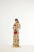Embroidered Semi-Sheer Gown in Beige
