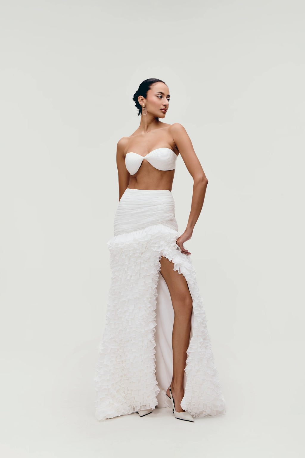 Ruffle Cascade Skirt in White