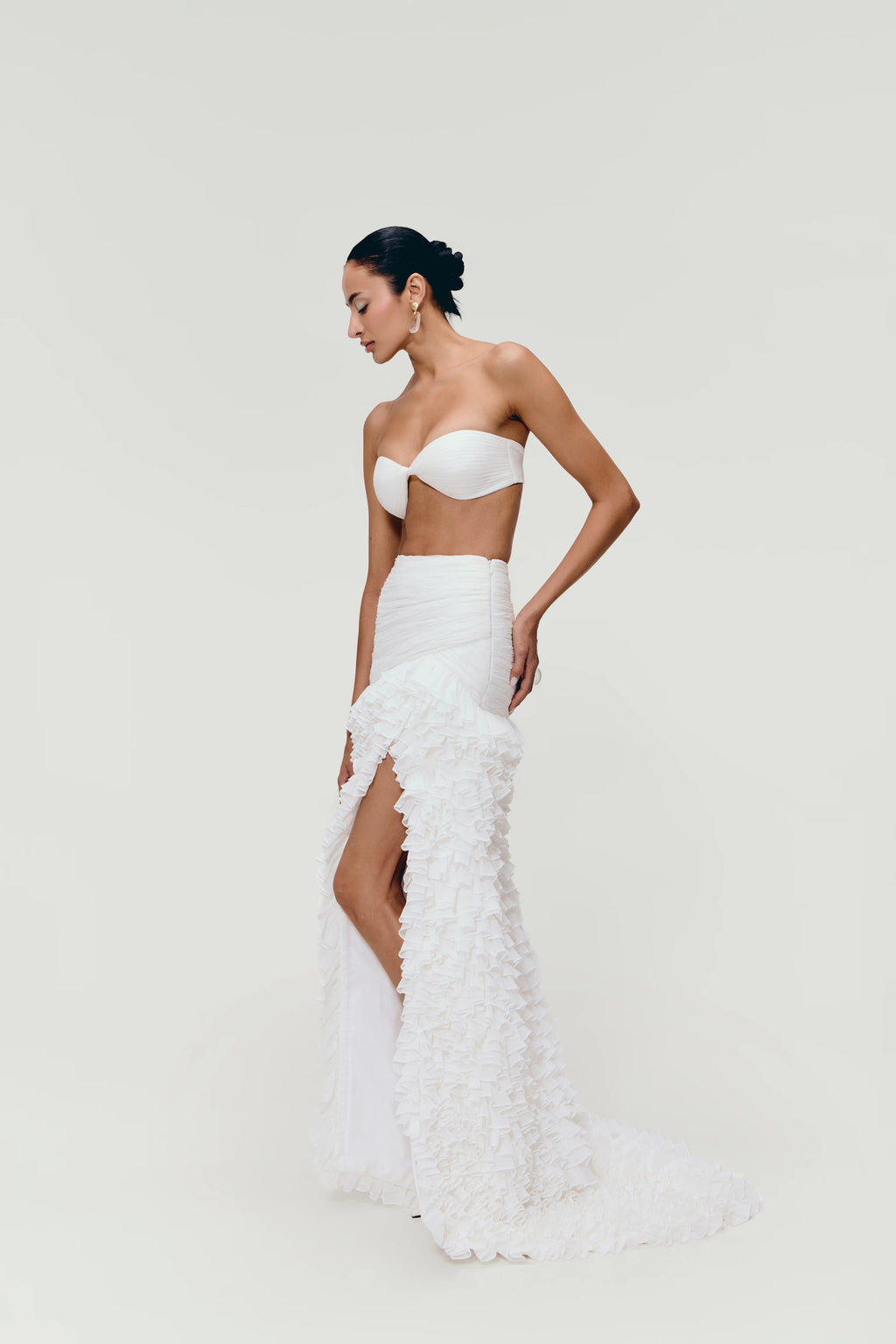 Ruffle Cascade Skirt in White