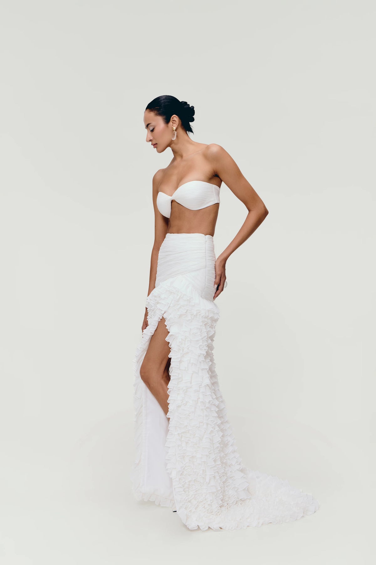 Ruffle Cascade Skirt in White