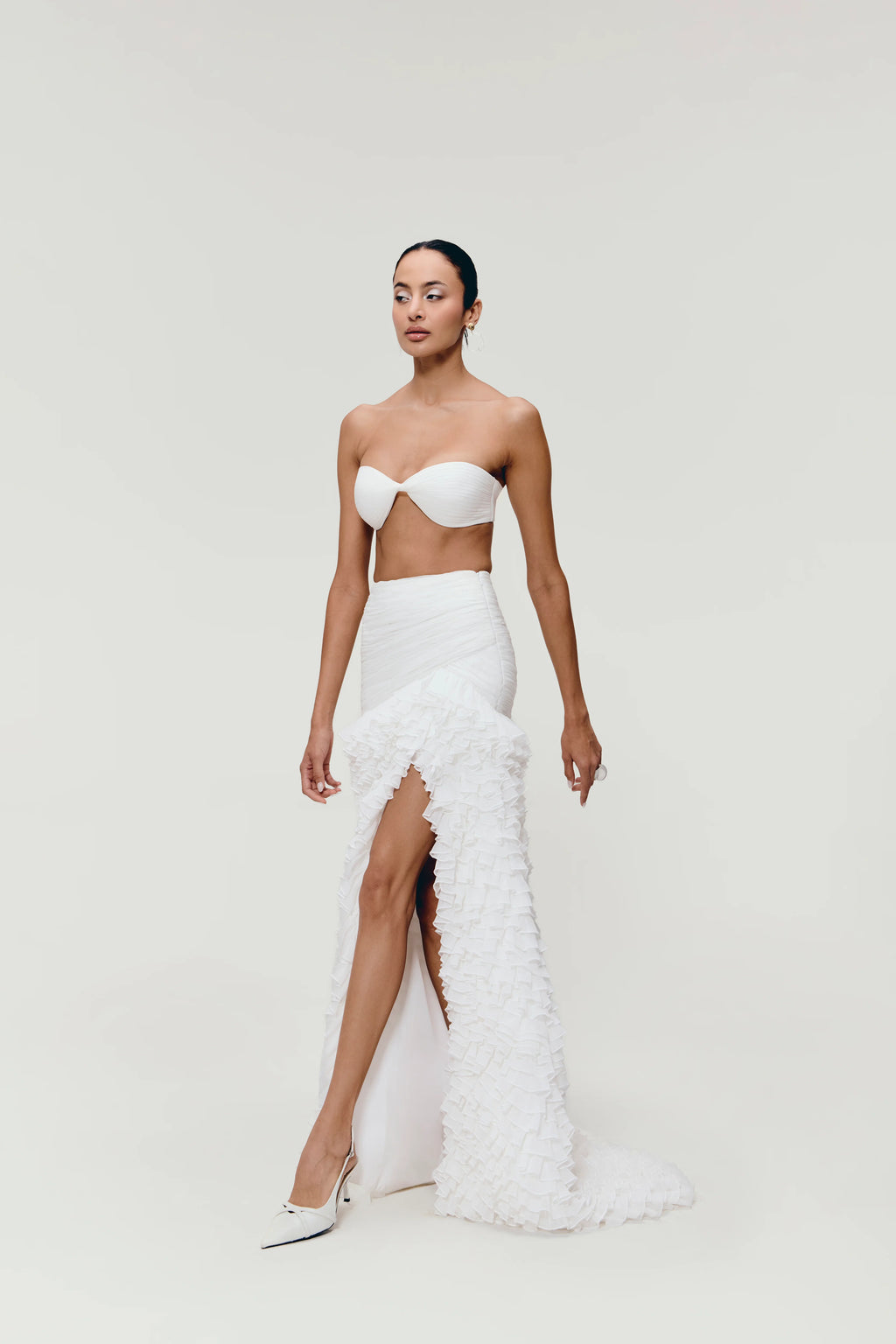 Ruffle Cascade Skirt in White