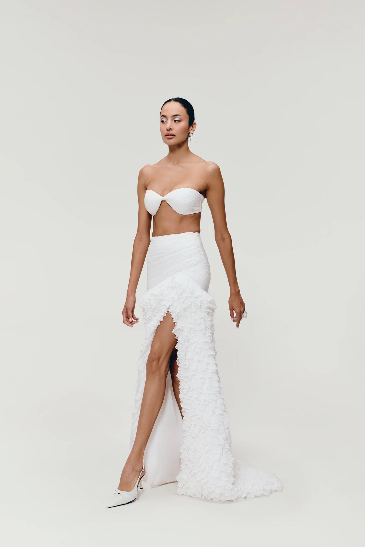Ruffle Cascade Skirt in White