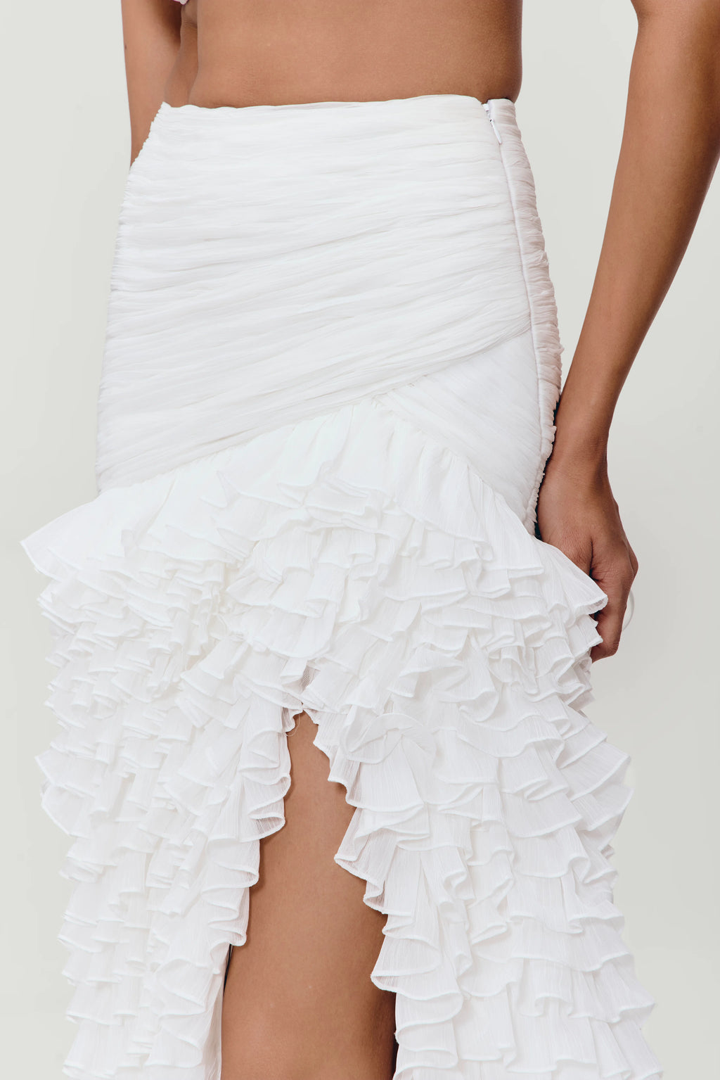 Ruffle Cascade Skirt in White