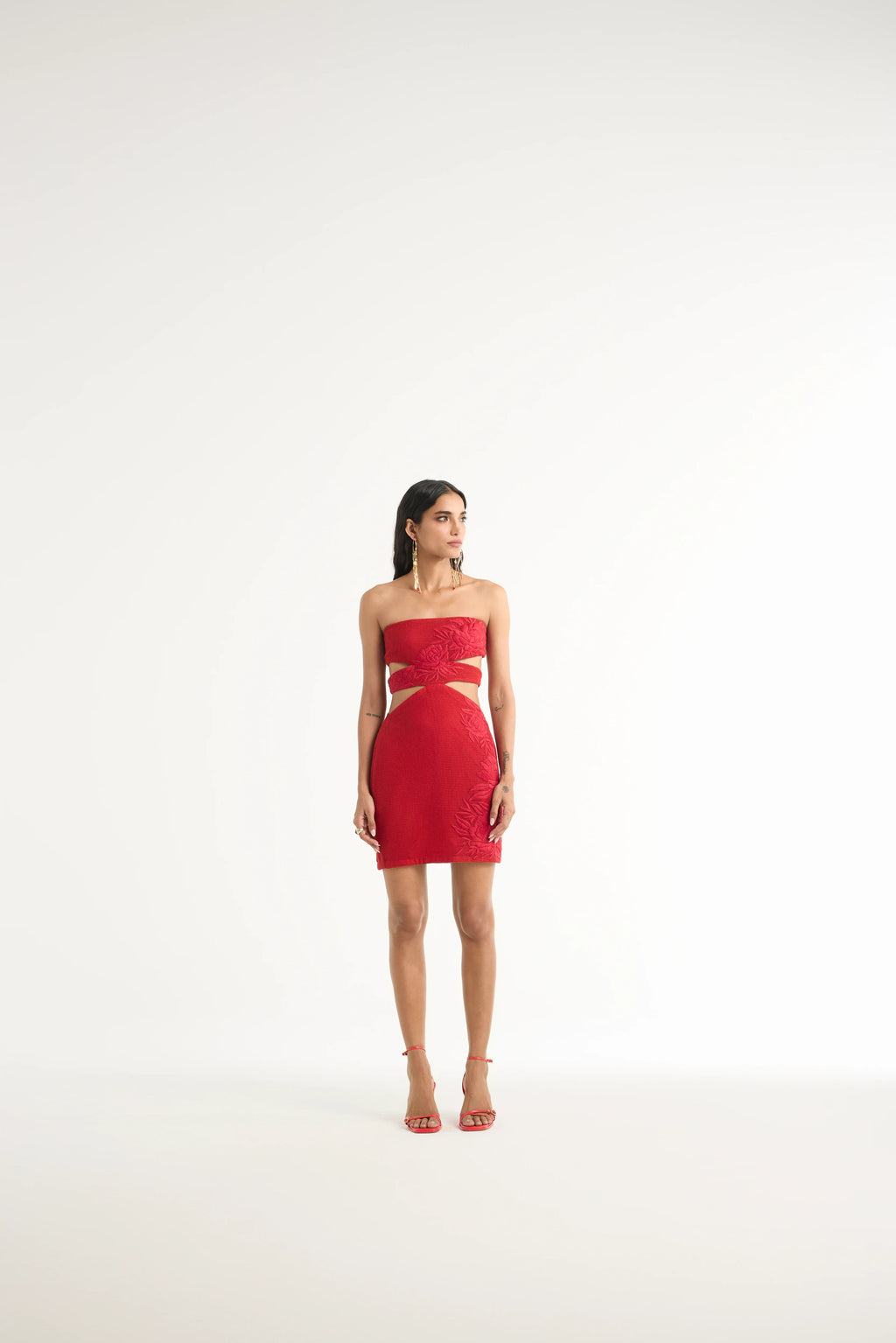 Mesh Bandeau Mini Dress in Red