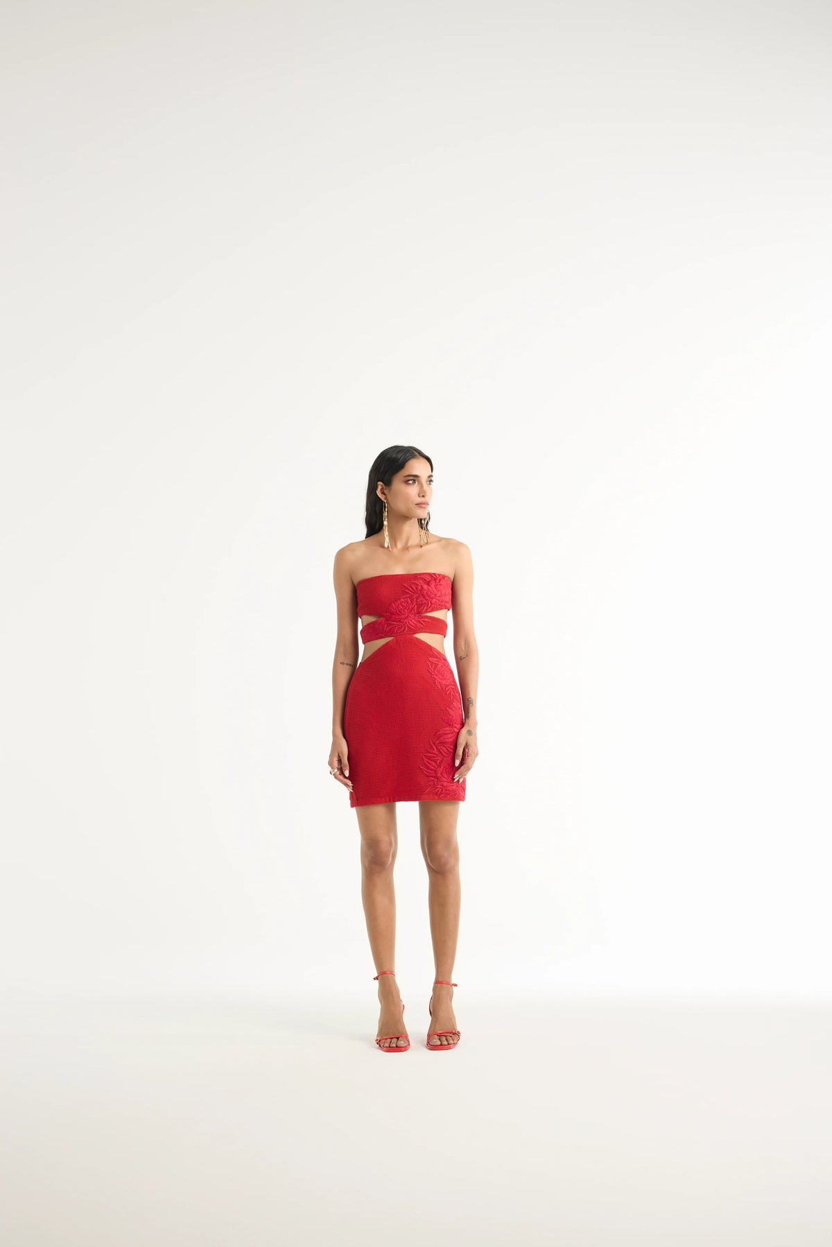Mesh Bandeau Mini Dress in Red
