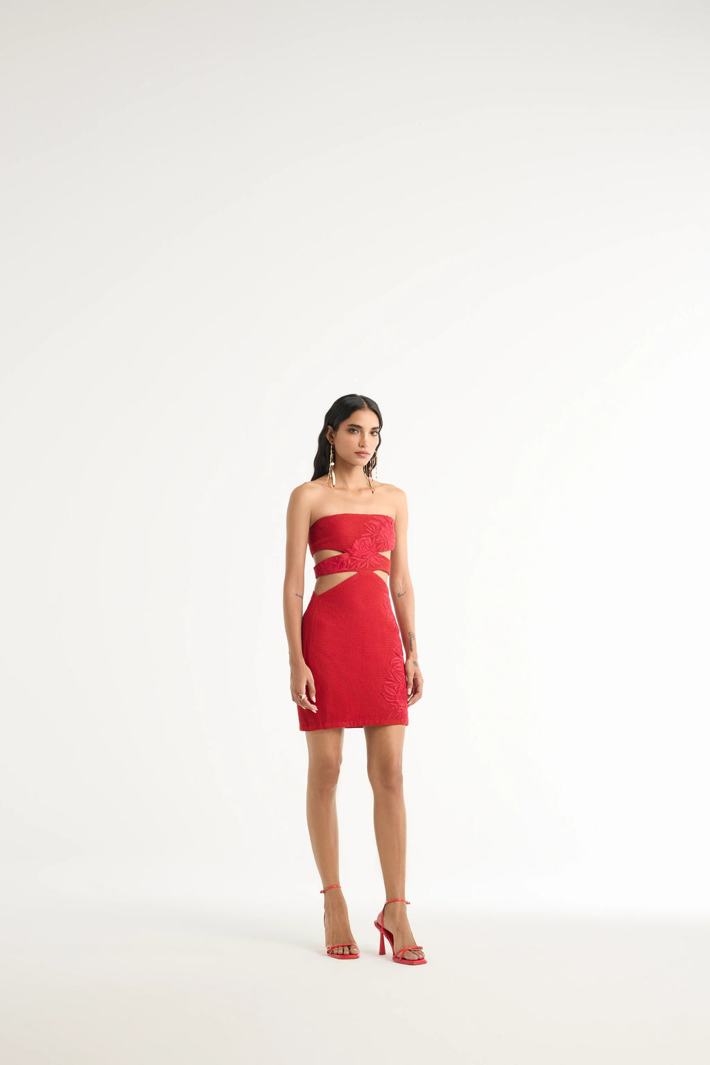 Mesh Bandeau Mini Dress in Red