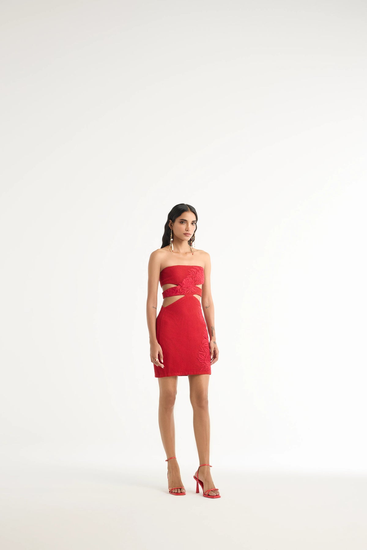 Mesh Bandeau Mini Dress in Red