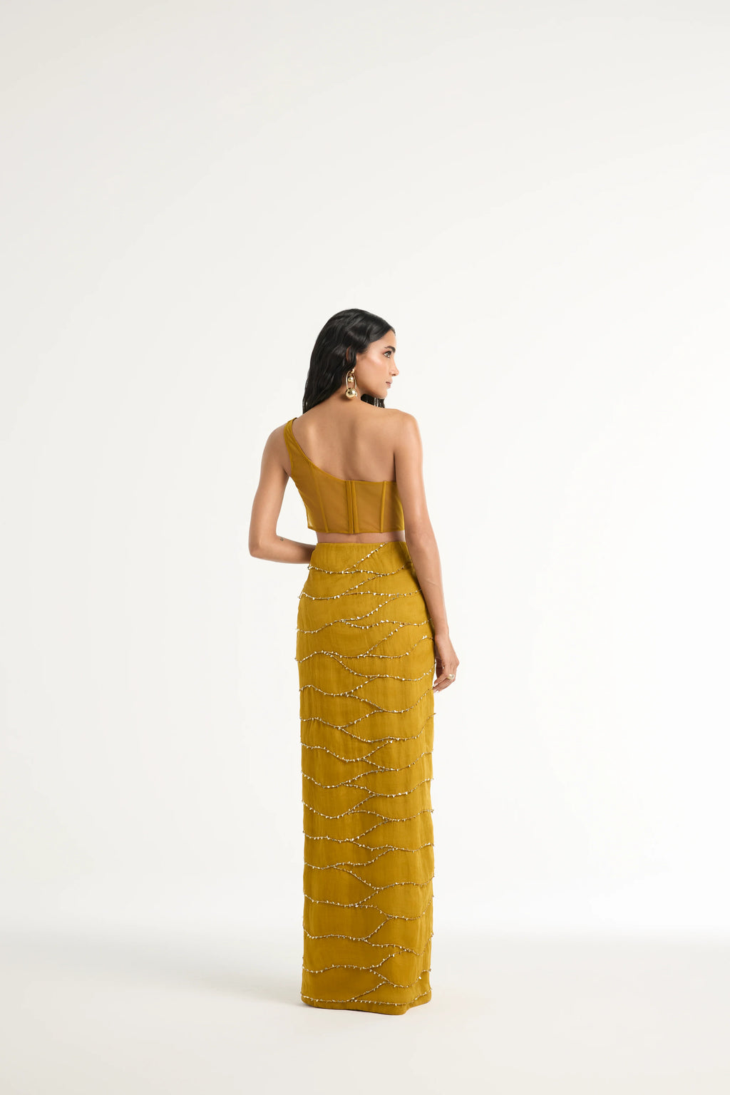 Embroidered Ruffle Skirt in Gold
