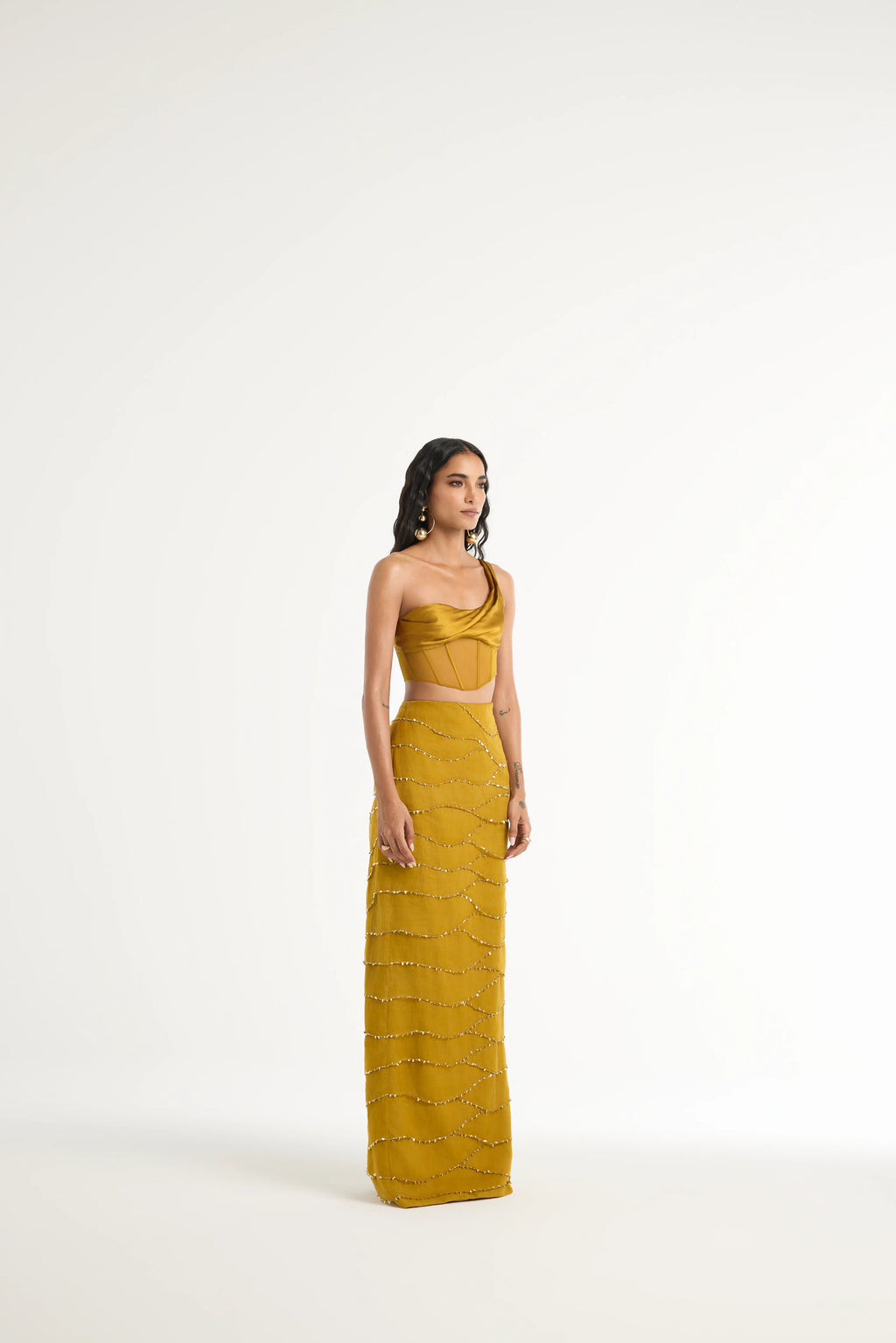 Embroidered Ruffle Skirt in Gold