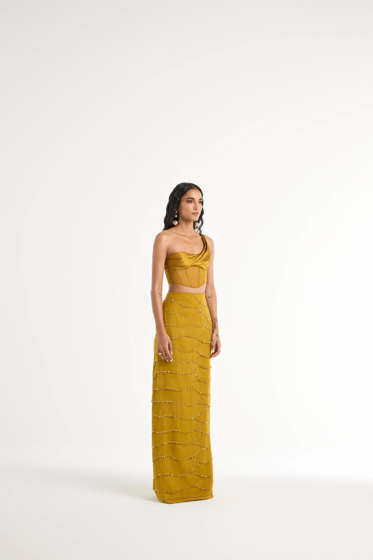 Embroidered Ruffle Skirt in Gold