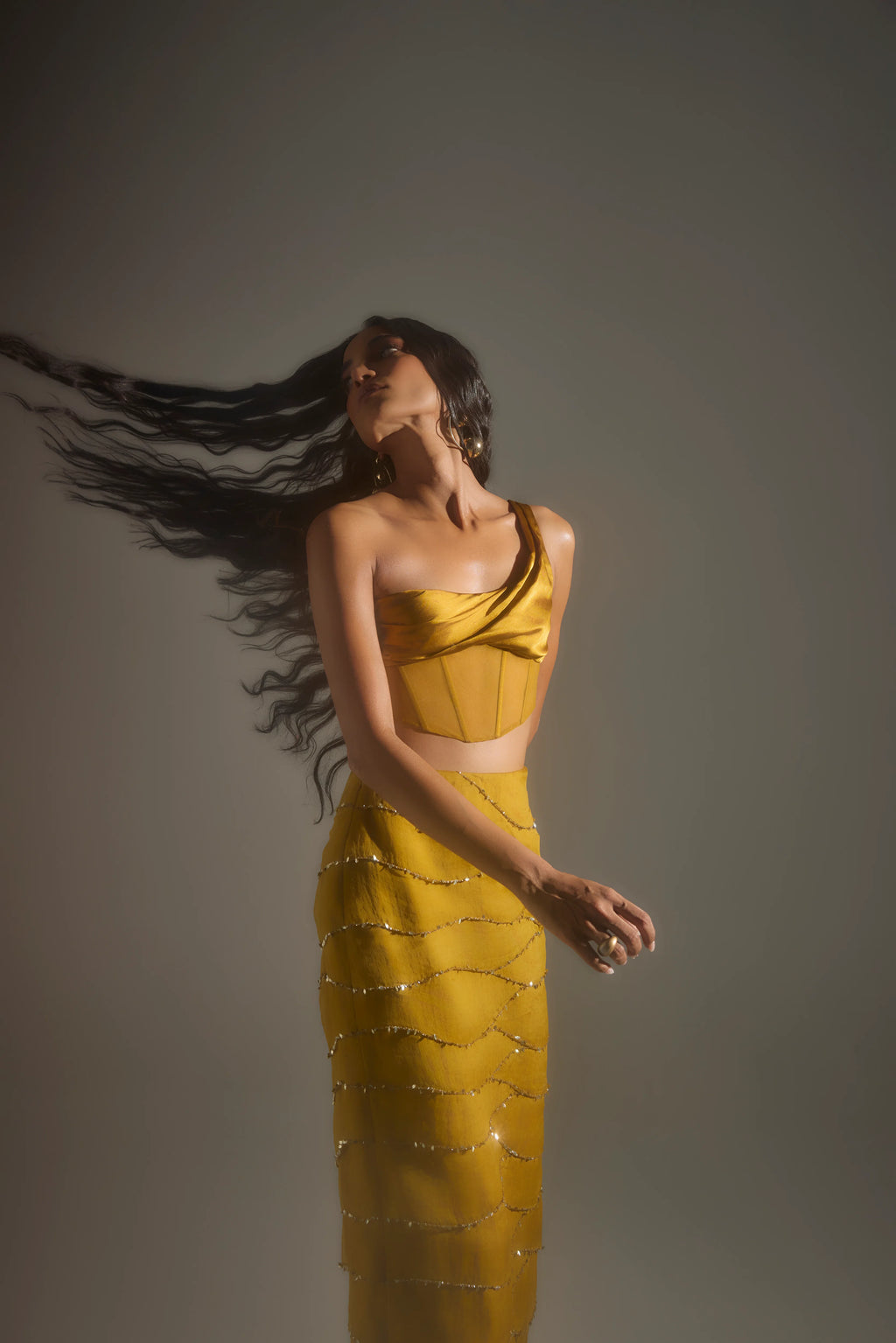Embroidered Ruffle Skirt in Gold