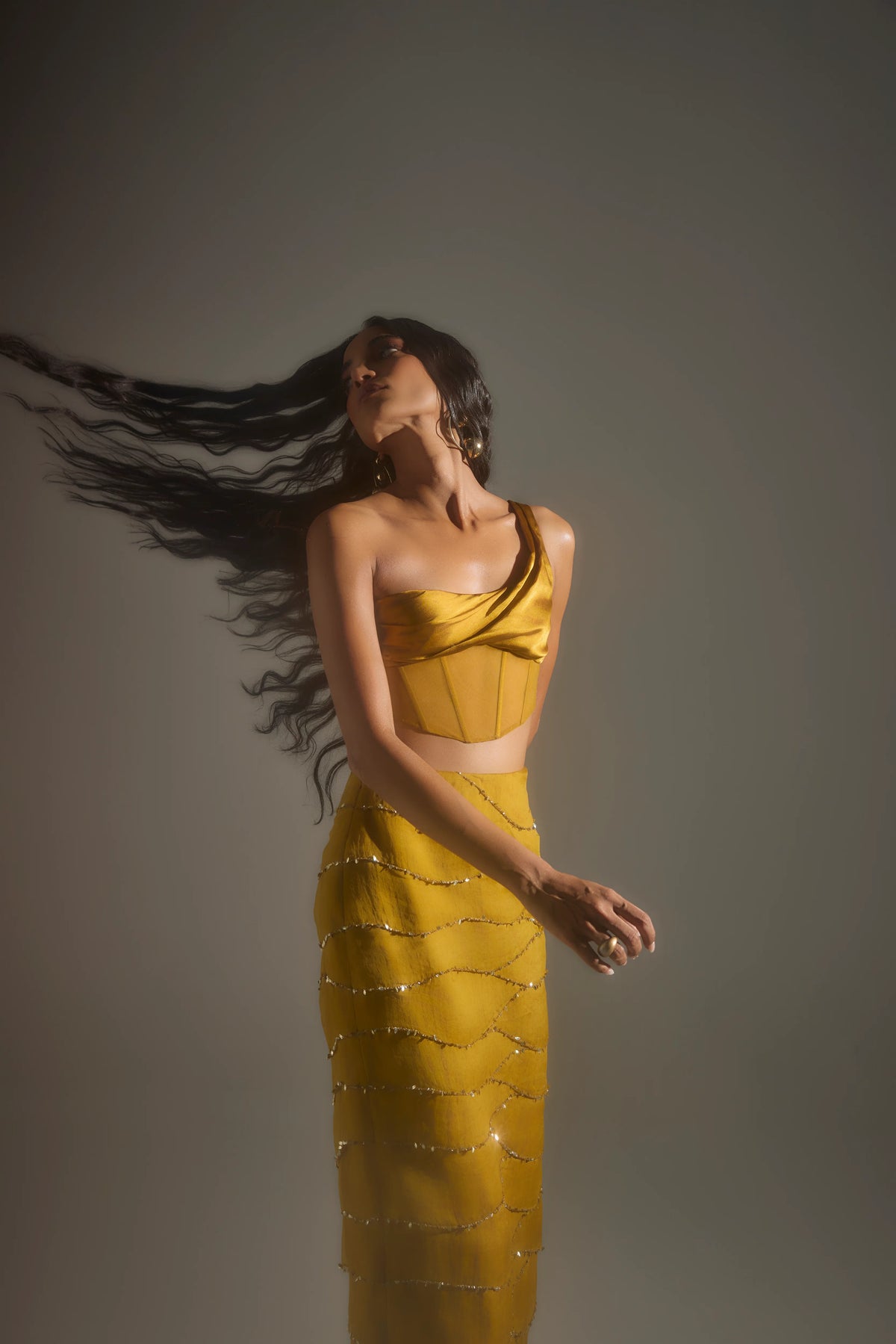 Embroidered Ruffle Skirt in Gold