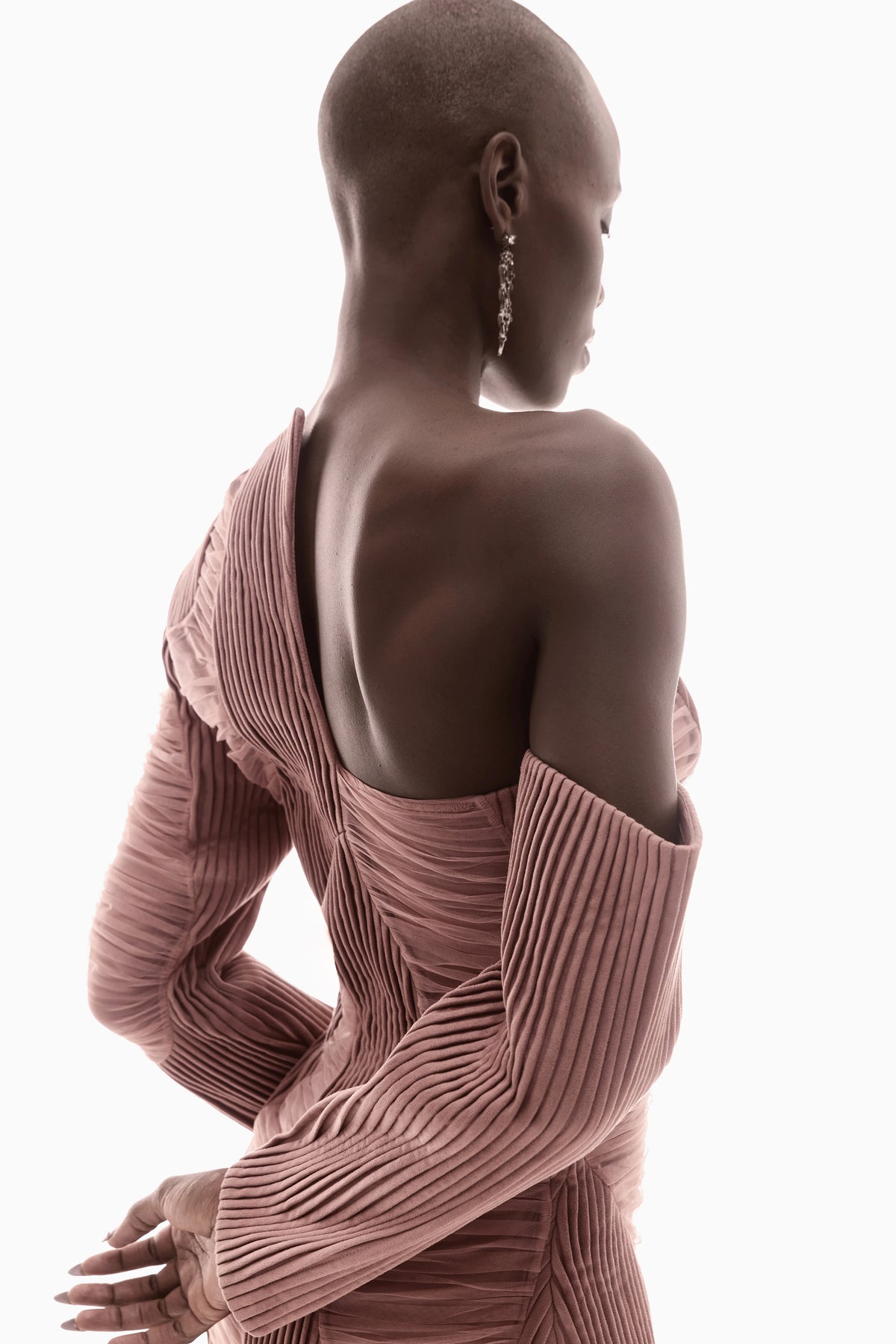 ONE-SHOULDER PLEATED AND RUCHED MINI DRESS IN PEACH