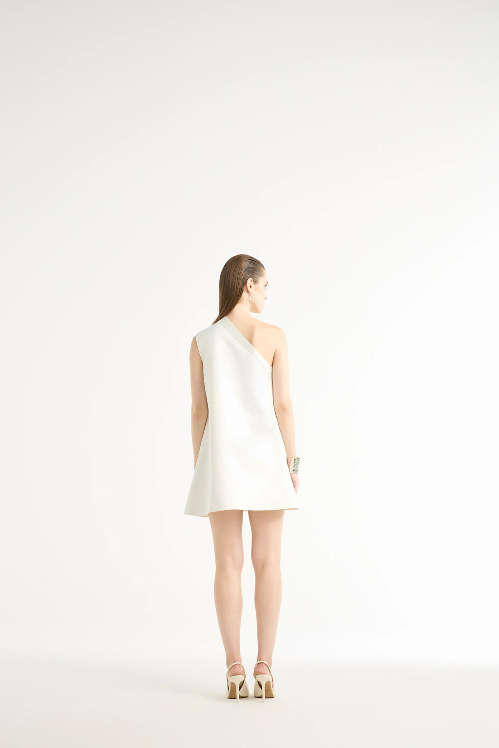 One-Shoulder Raffia Mini Dress in White