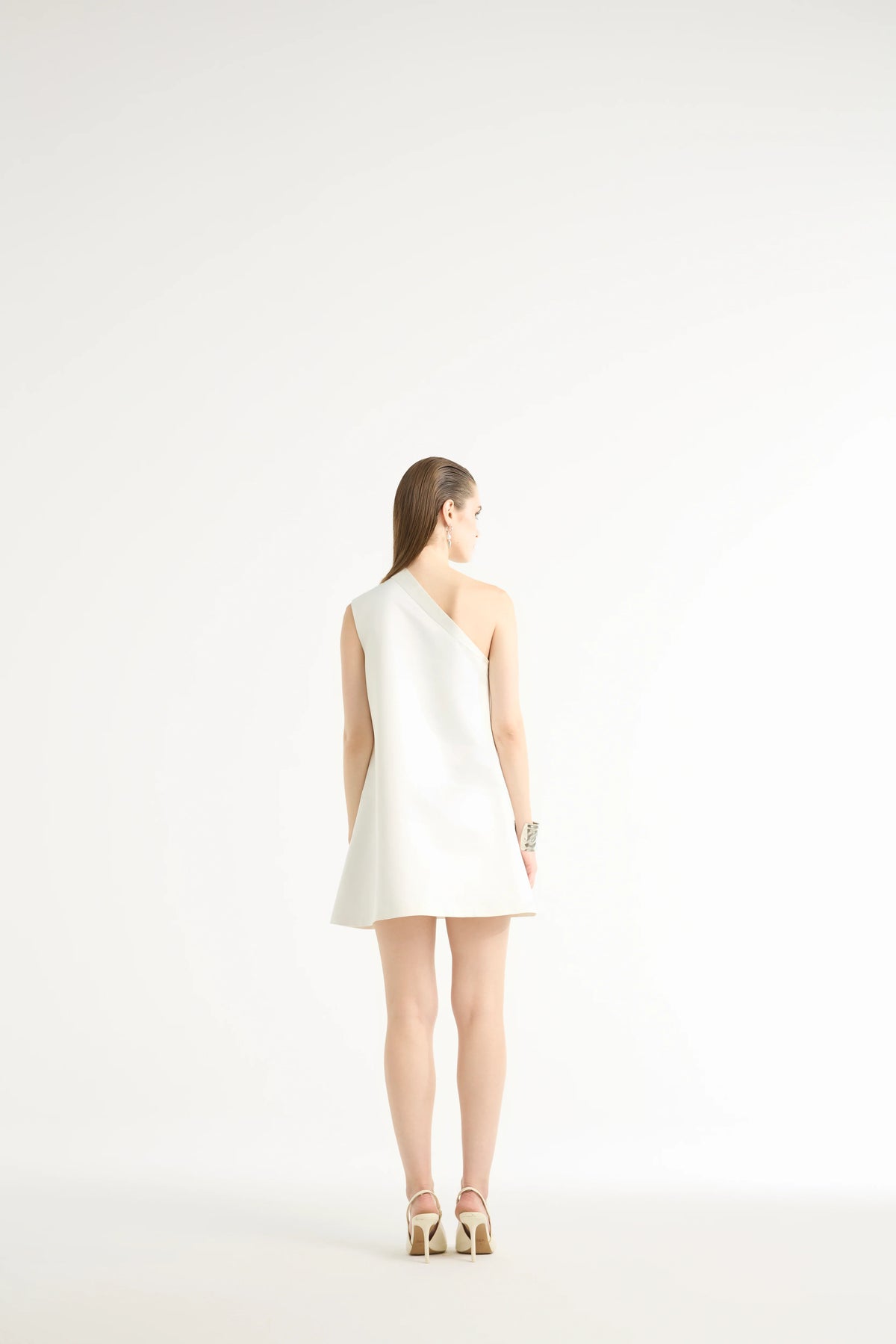 One-Shoulder Raffia Mini Dress in White
