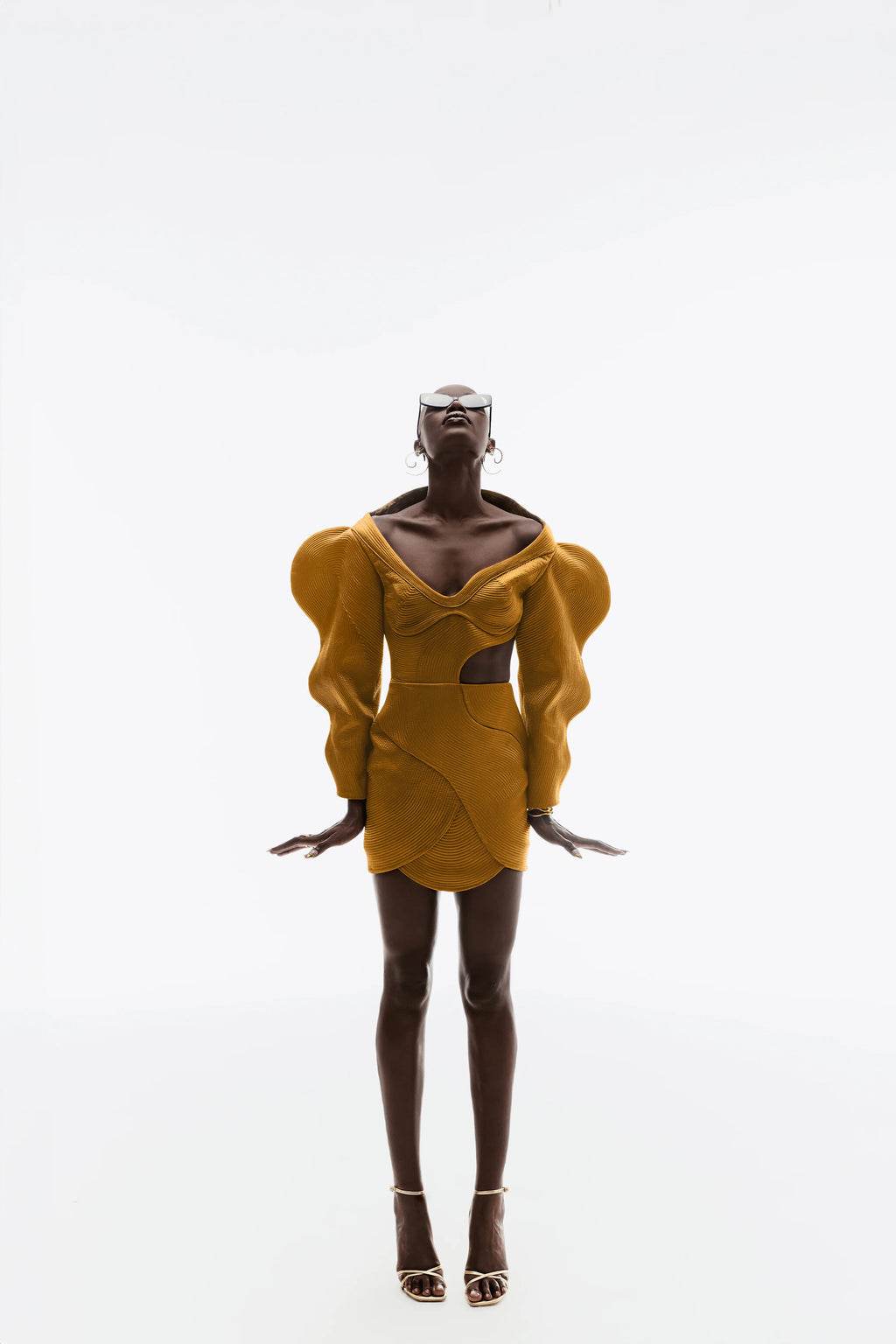 QUILTED SATIN MINI DRESS IN RUSTIC GOLD