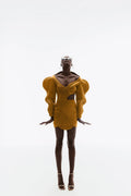 QUILTED SATIN MINI DRESS IN RUSTIC GOLD
