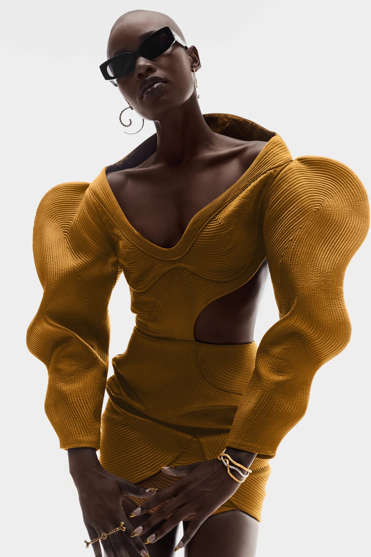 QUILTED SATIN MINI DRESS IN RUSTIC GOLD