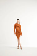 Asymmetrical Draped Midi Skirt in Orange