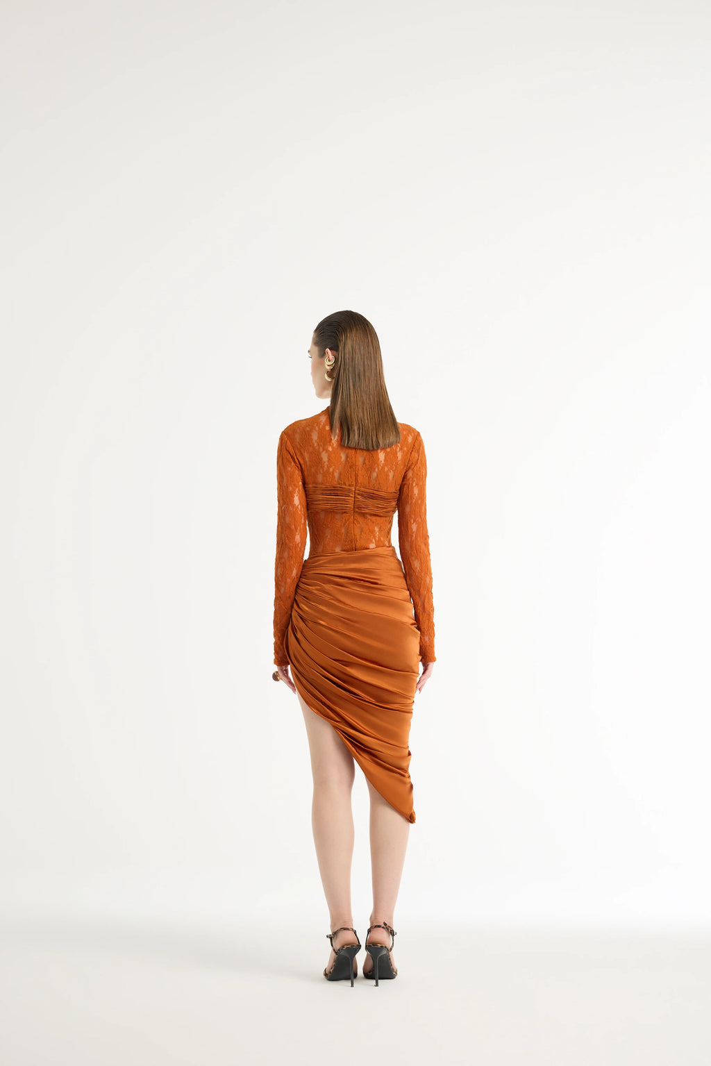 Asymmetrical Draped Midi Skirt in Orange