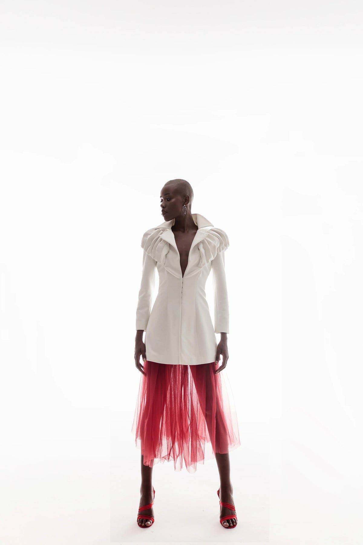 SHEER GATHERED MIDI SKIRT IN WINE