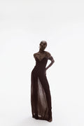 SWEETHEART BANDEAU PLEATED MAXI IN BROWN