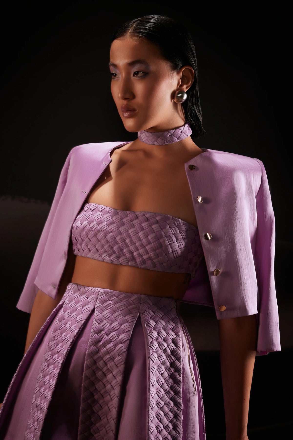 Woven Box Pleat Co-Ord Set In Pastel Violet