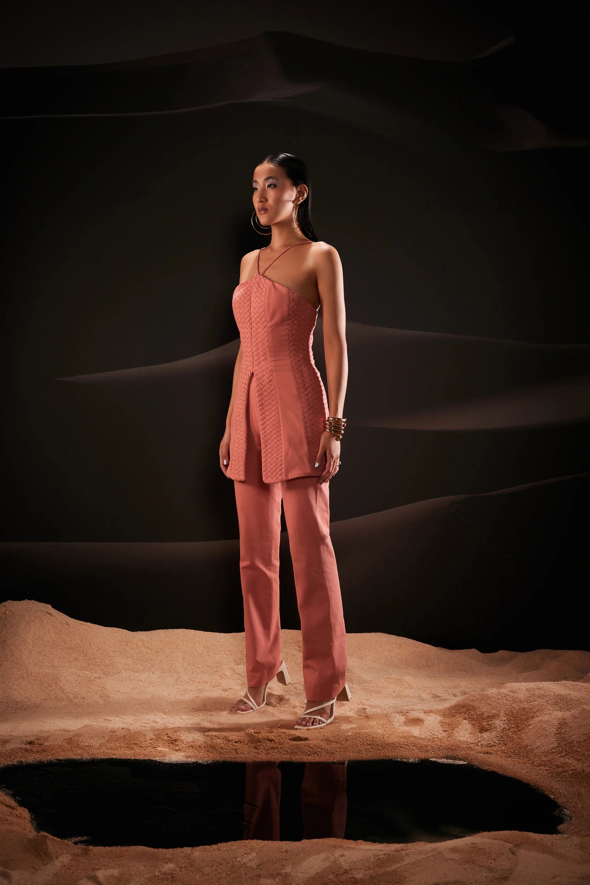 Woven Denim Co-Ord Set in Coral