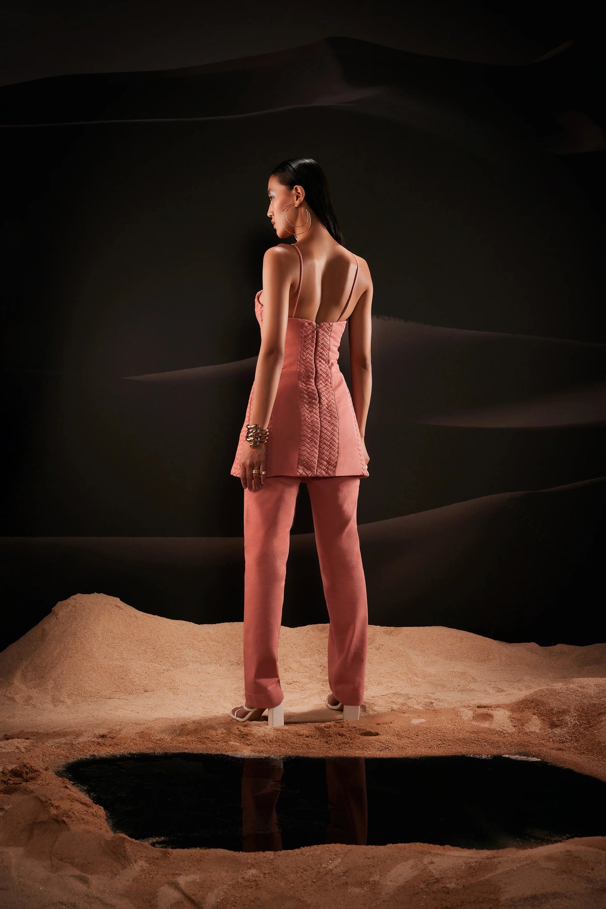 Woven Denim Co-Ord Set in Coral
